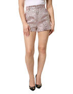 Pink Jacquard High Waist Hotpants Shorts