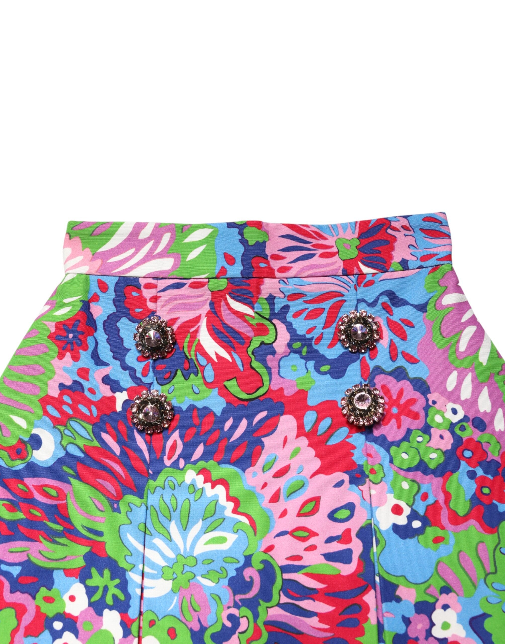 Multicolor Floral Buttoned High Waist Mini Shorts