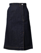 Dark Blue Cotton A-line Denim Midi Skirt