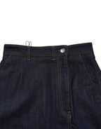 Dark Blue Cotton A-line Denim Midi Skirt