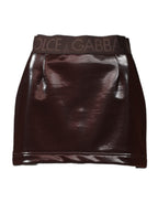 Dark Brown Cotton Fitted High Waist Mini Skirt