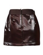 Dark Brown Cotton Fitted High Waist Mini Skirt