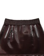 Dark Brown Cotton Fitted High Waist Mini Skirt