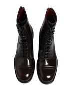 Black Leather Lace Up Mid Calf Boots Shoes