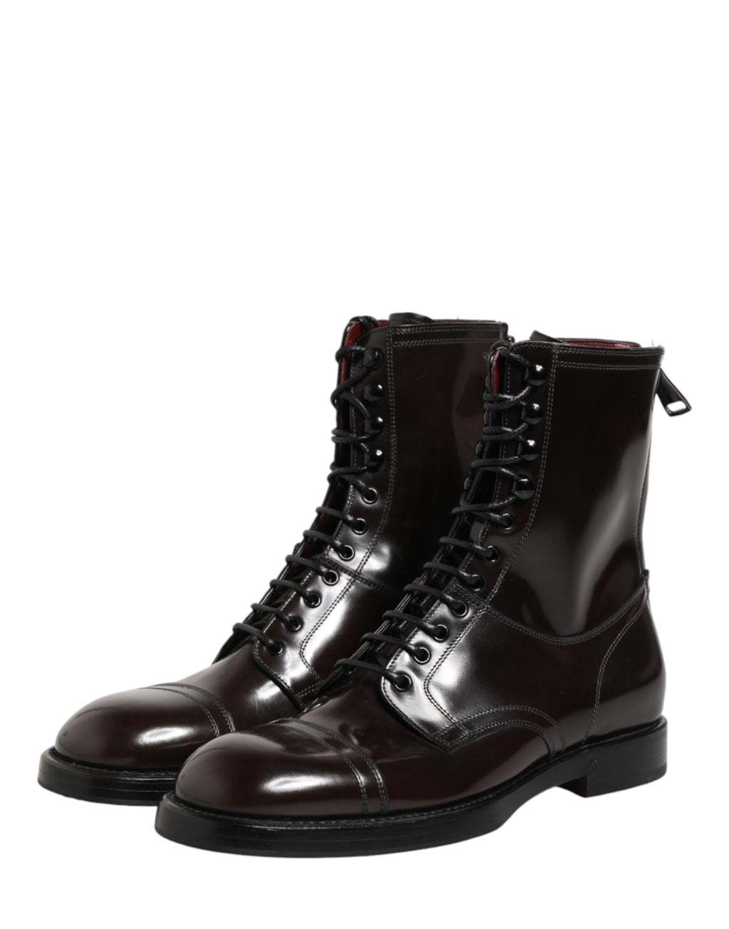 Black Leather Lace Up Mid Calf Boots Shoes