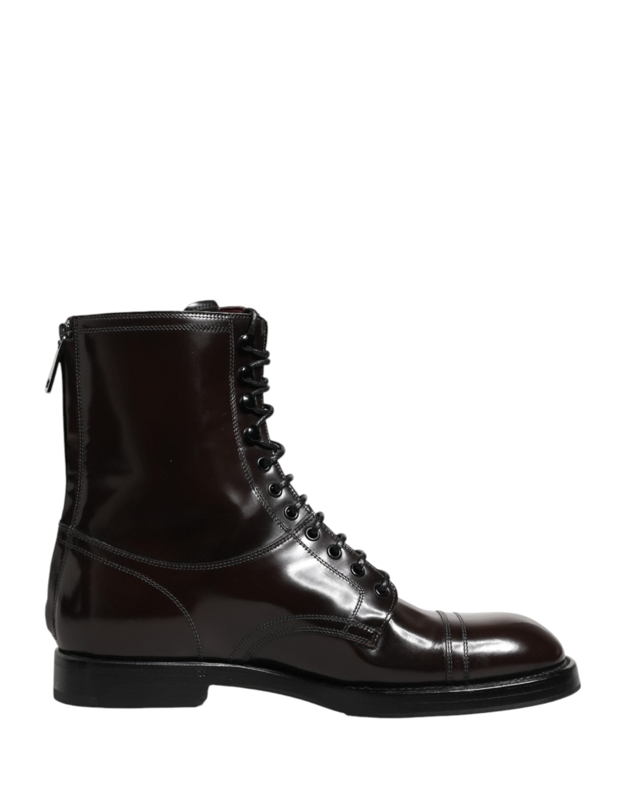 Black Leather Lace Up Mid Calf Boots Shoes