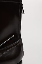 Brown Leather Lace Up Mid Calf Boots Shoes