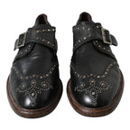 Black Leather Monk Strap Studded Dress Shoes
