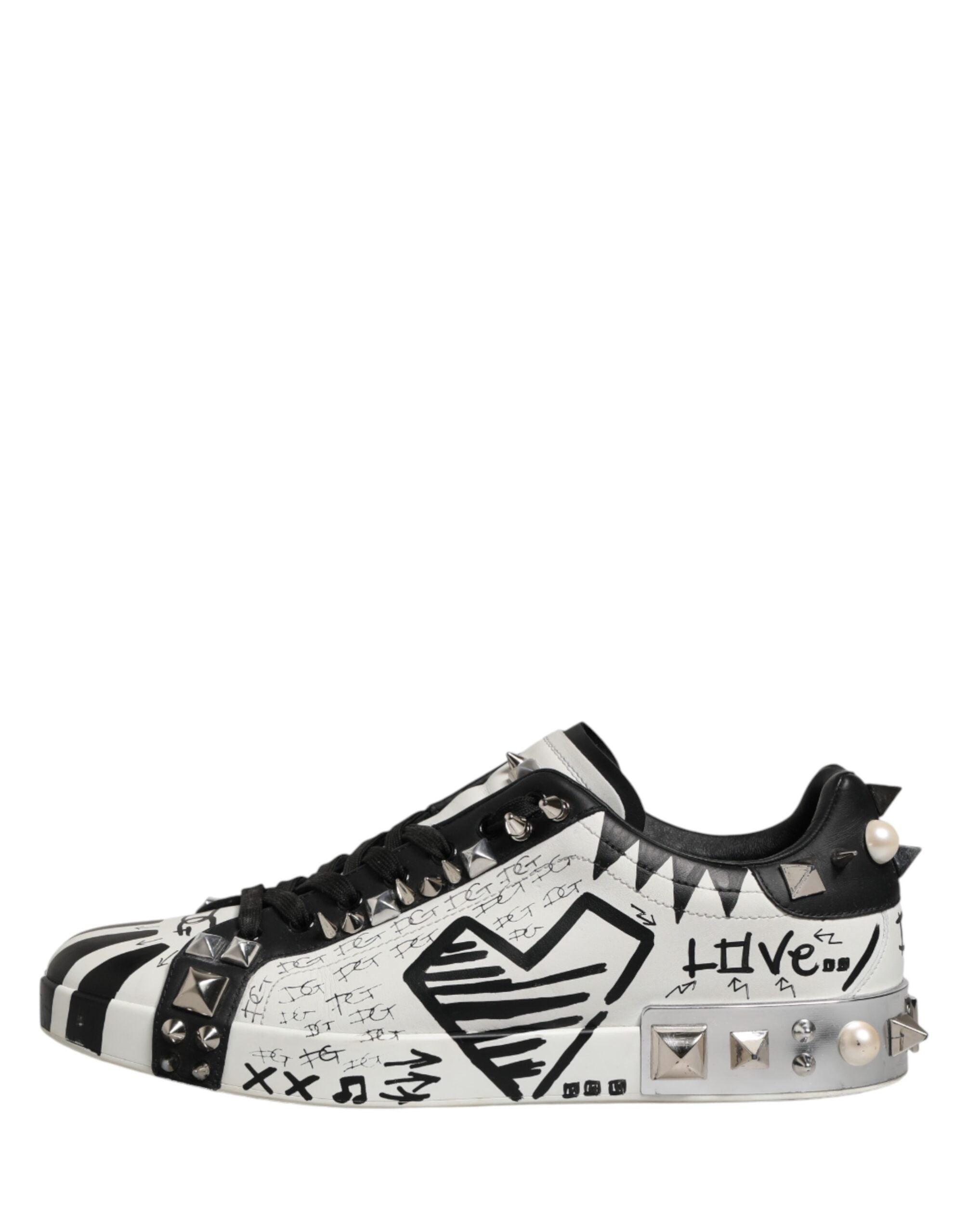 Black White Studded Low Top Sneakers Shoes