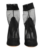 Black Nylon Stretch Mesh Sock Boots  Shoes