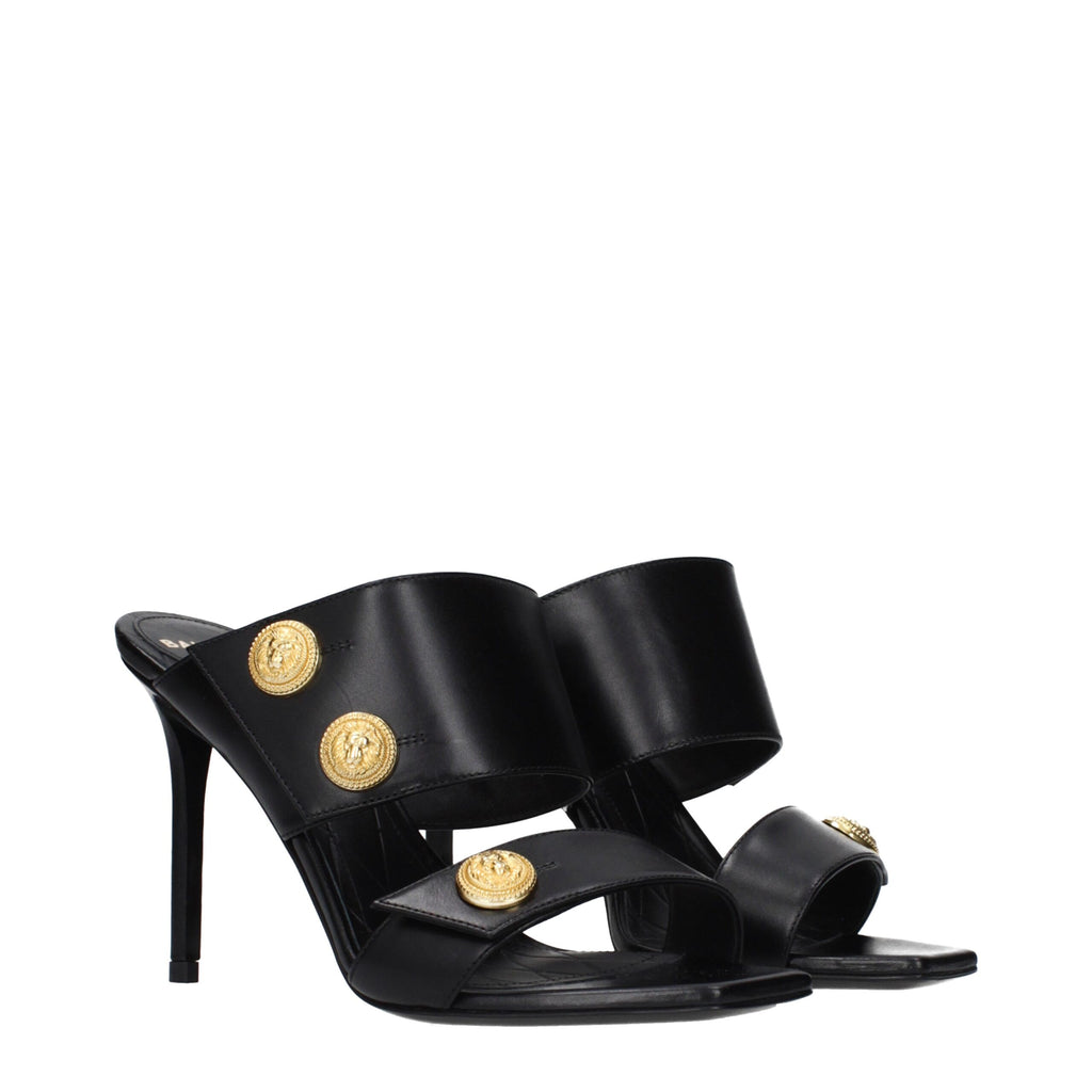 Black Leather Stiletto Heel Sandals