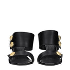 Black Leather Stiletto Heel Sandals