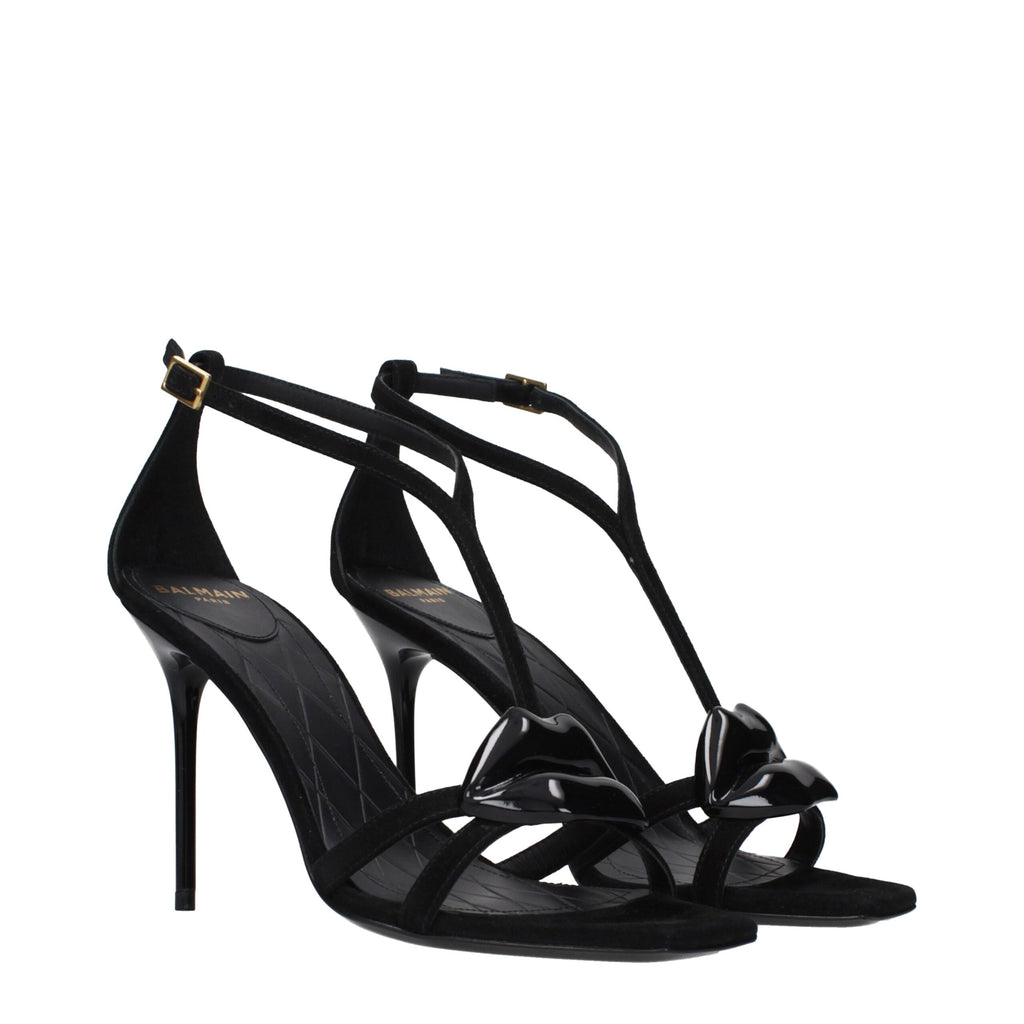 Black Leather Stiletto Heel Sandals