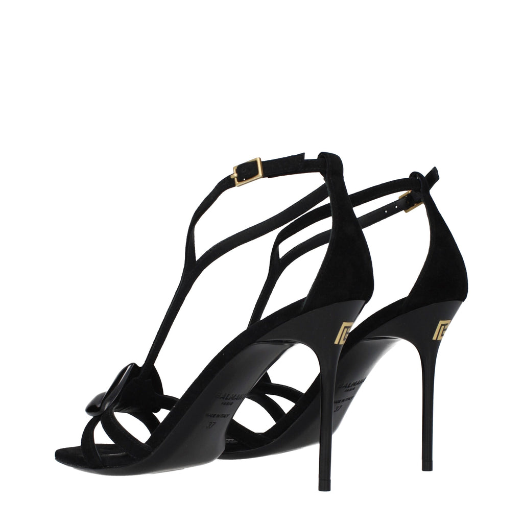 Black Leather Stiletto Heel Sandals