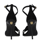 Black Leather Stiletto Heel Sandals