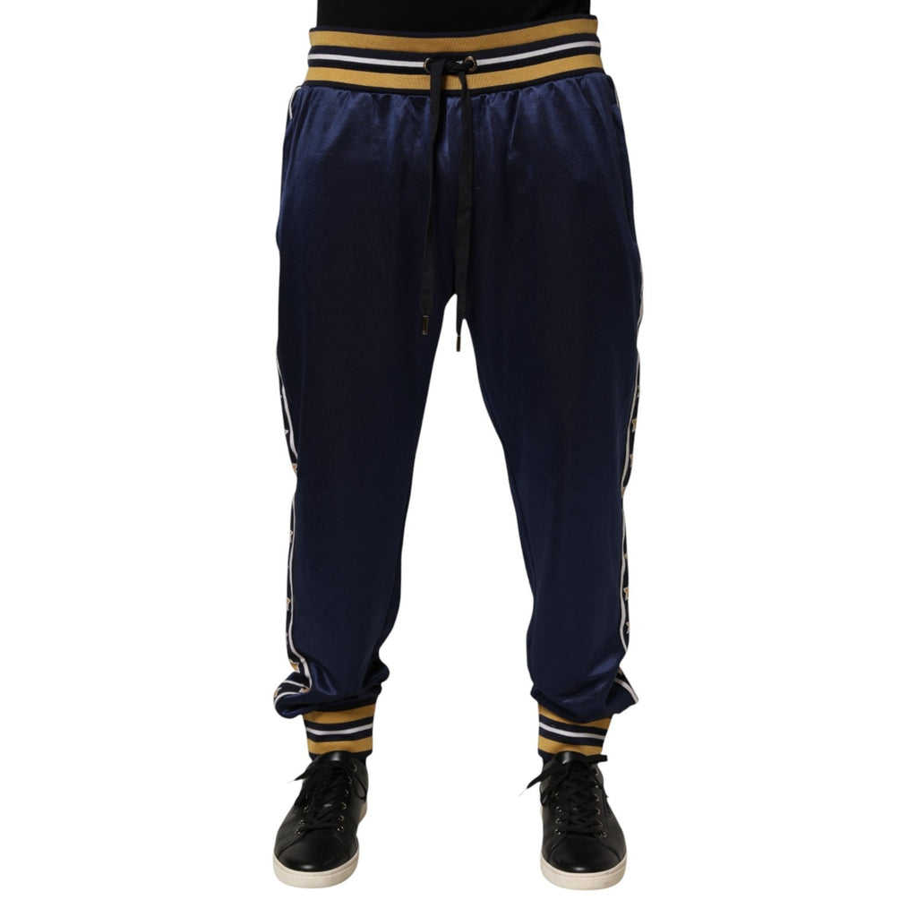 Blue Nylon Jogger Mid Waist Trouser Pants