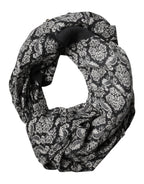 Black White Damask Patterned Lace Men Scarf