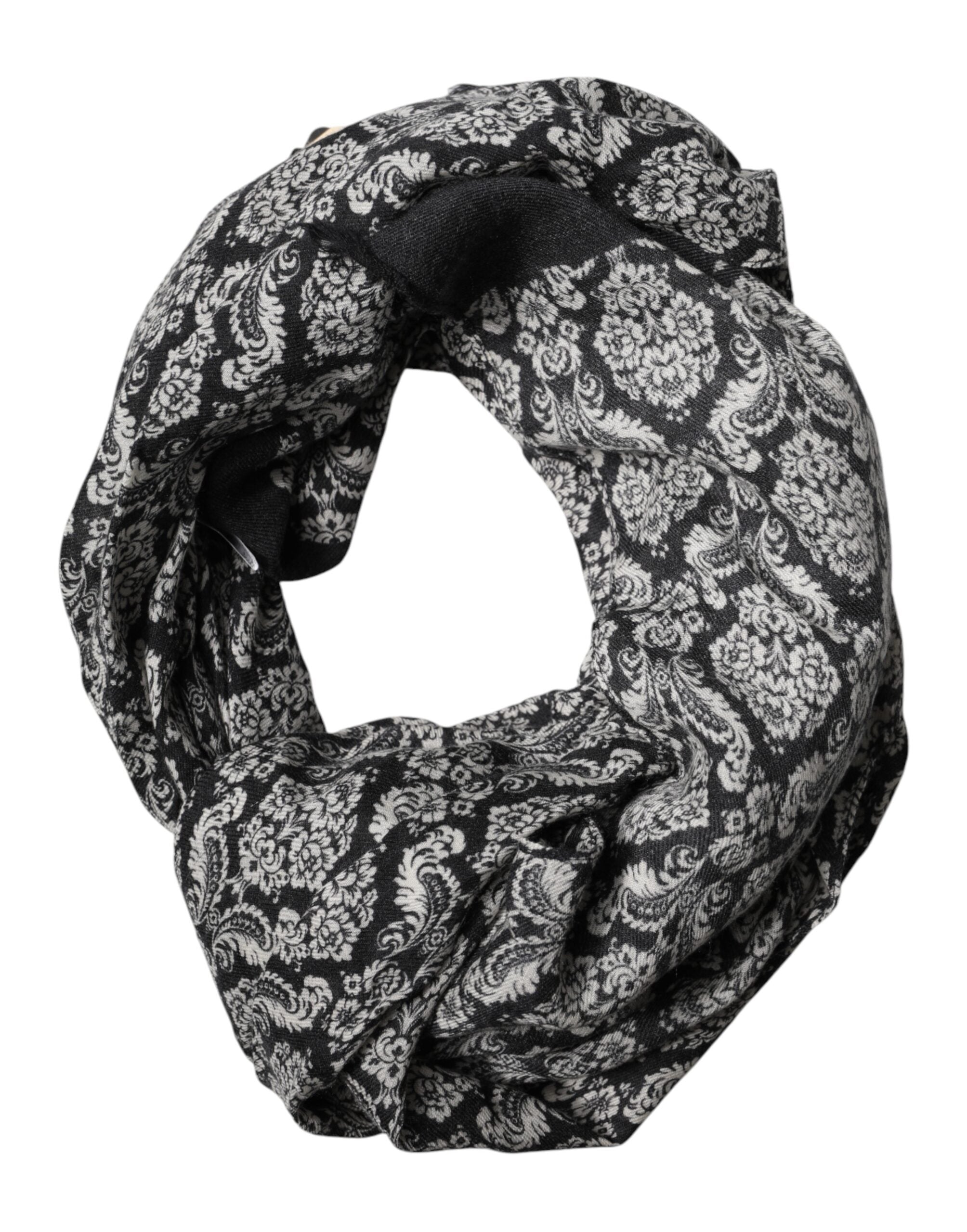 Black White Damask Patterned Lace Men Scarf