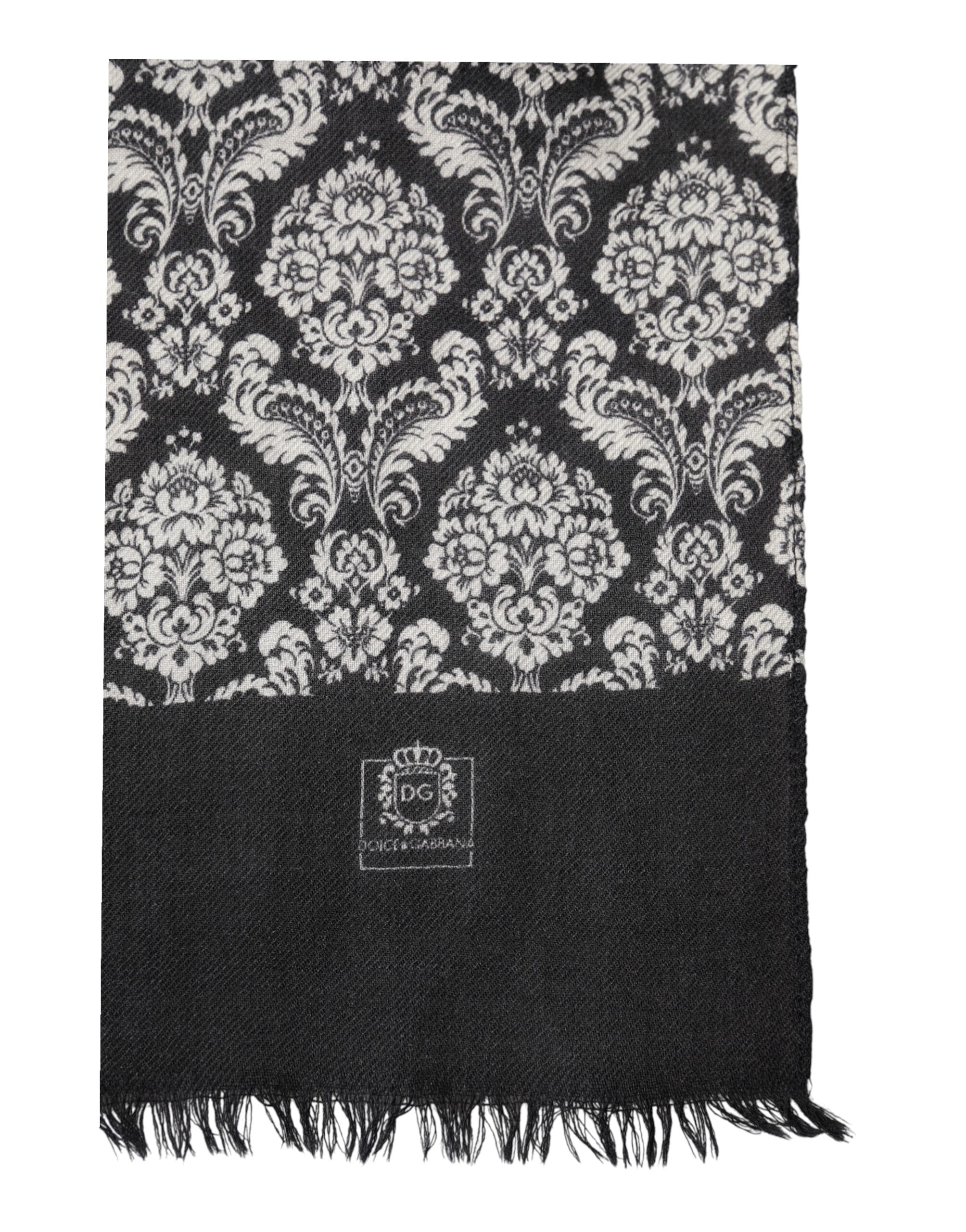 Black White Damask Patterned Lace Men Scarf