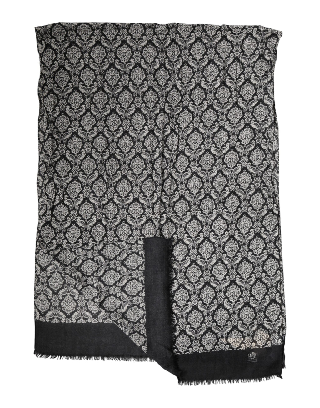 Black White Damask Patterned Lace Men Scarf