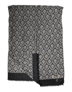 Black White Damask Patterned Lace Men Scarf