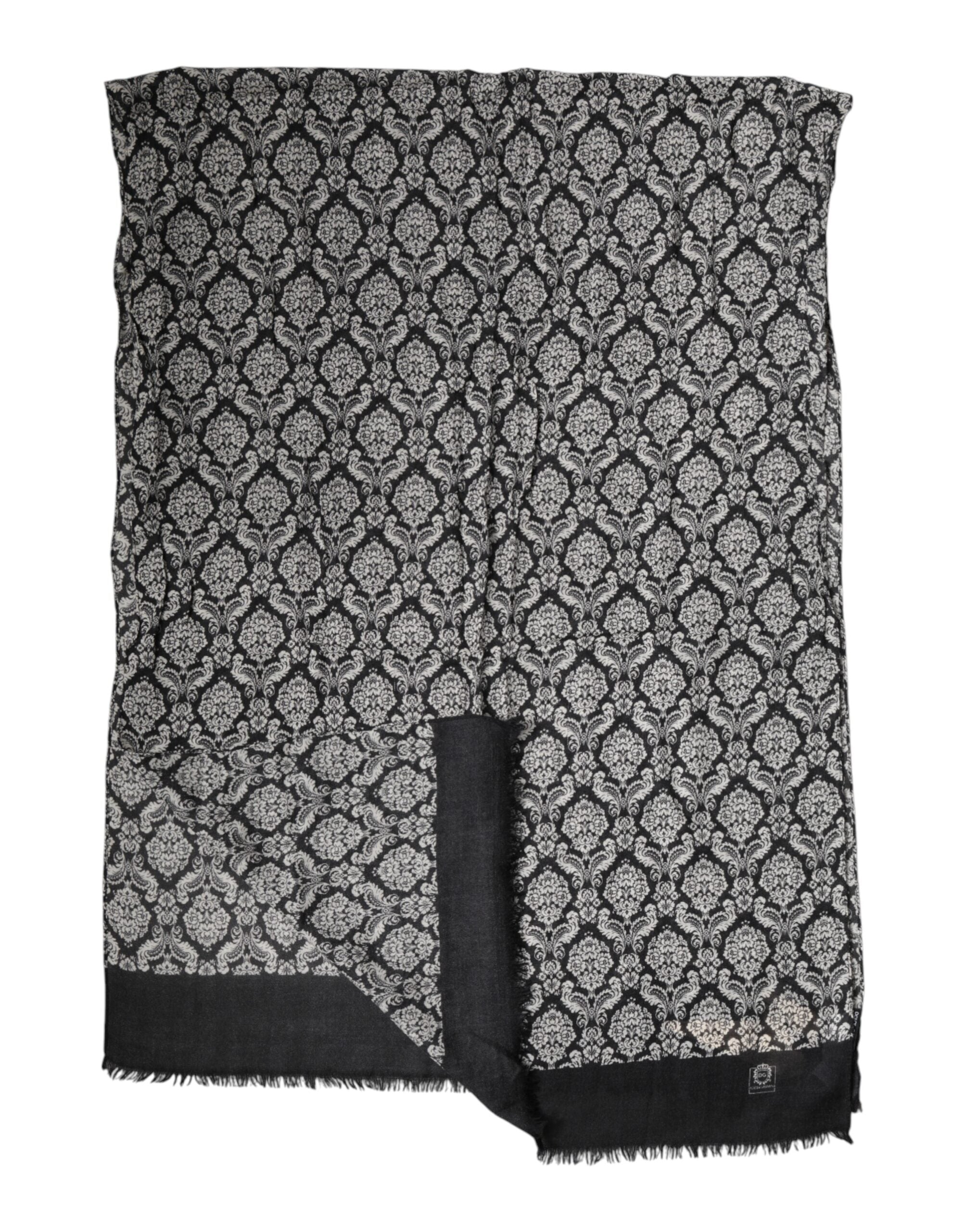Black White Damask Patterned Lace Men Scarf