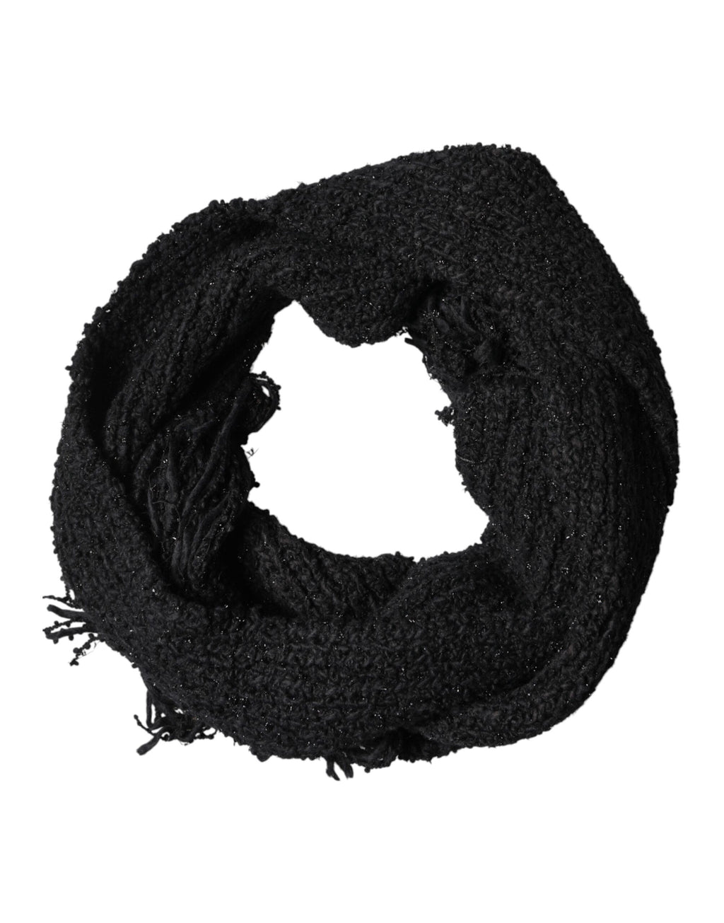 Black Cashmere Knit Shawl Fringes Scarf