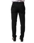 Black Wool Mid Waist Men Dress Trousers Pants