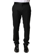 Black Wool Mid Waist Men Dress Trousers Pants