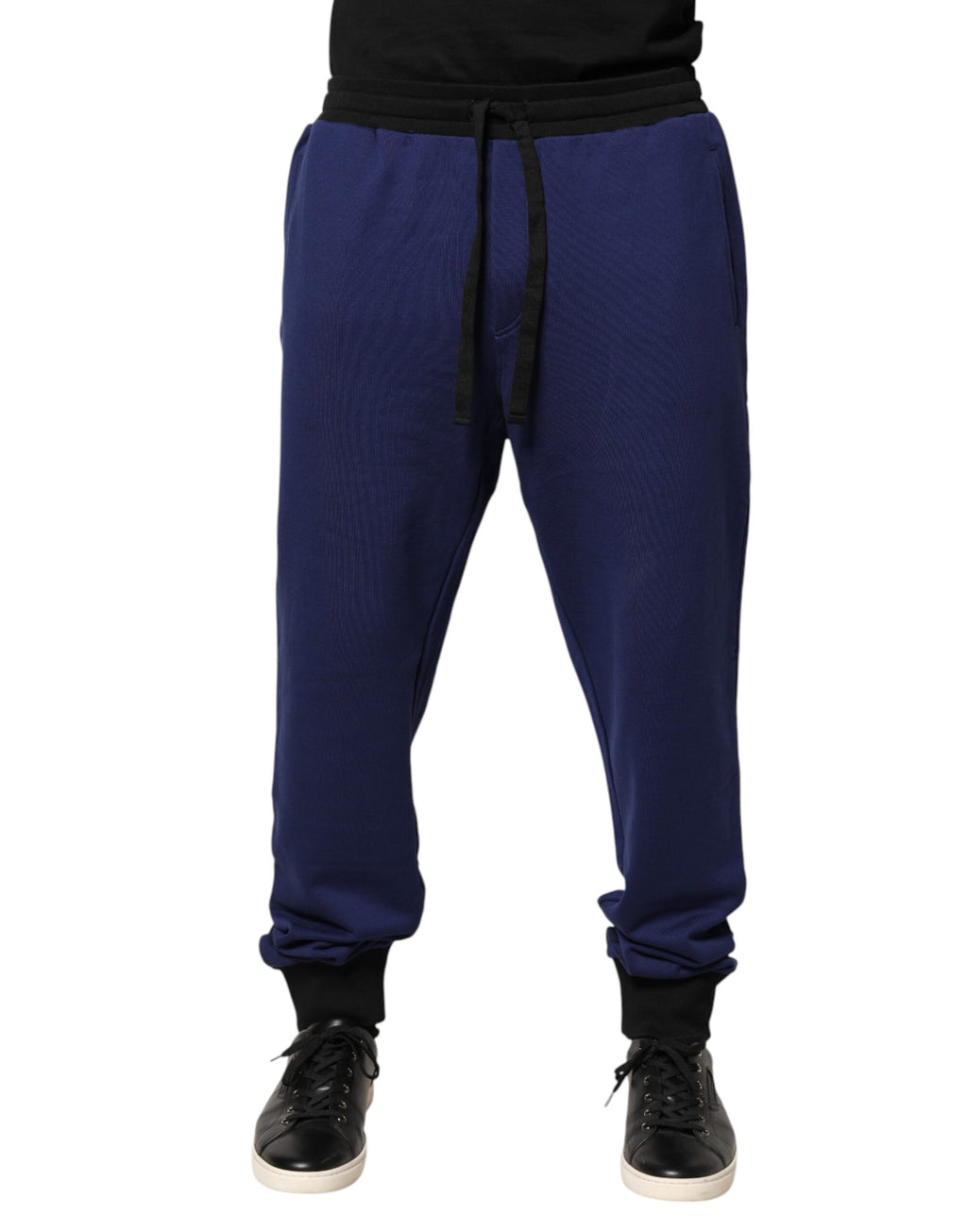 Blue Cotton Mid Waist Jogger Trousers Pants