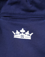 Blue Cotton Mid Waist Jogger Trousers Pants