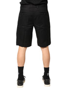 Black Cotton Stretch Mid Wasit Bermuda Shorts