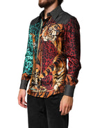 Multicolor Tiger Leopard Print Silk Men Shirt