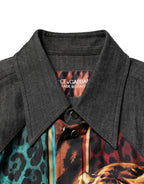 Multicolor Tiger Leopard Print Silk Men Shirt