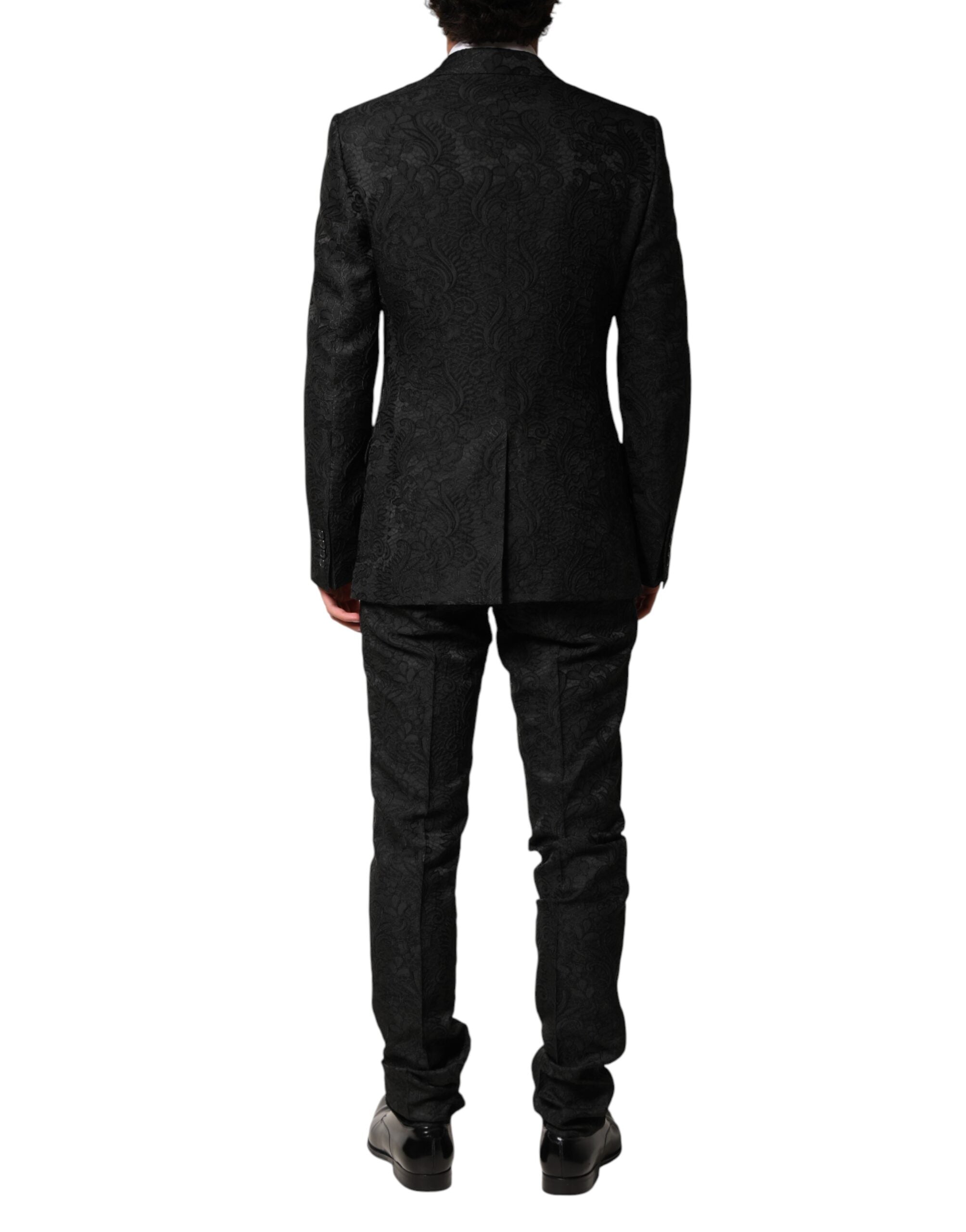 Black Brocade Single Breasted 2 Piece Suit