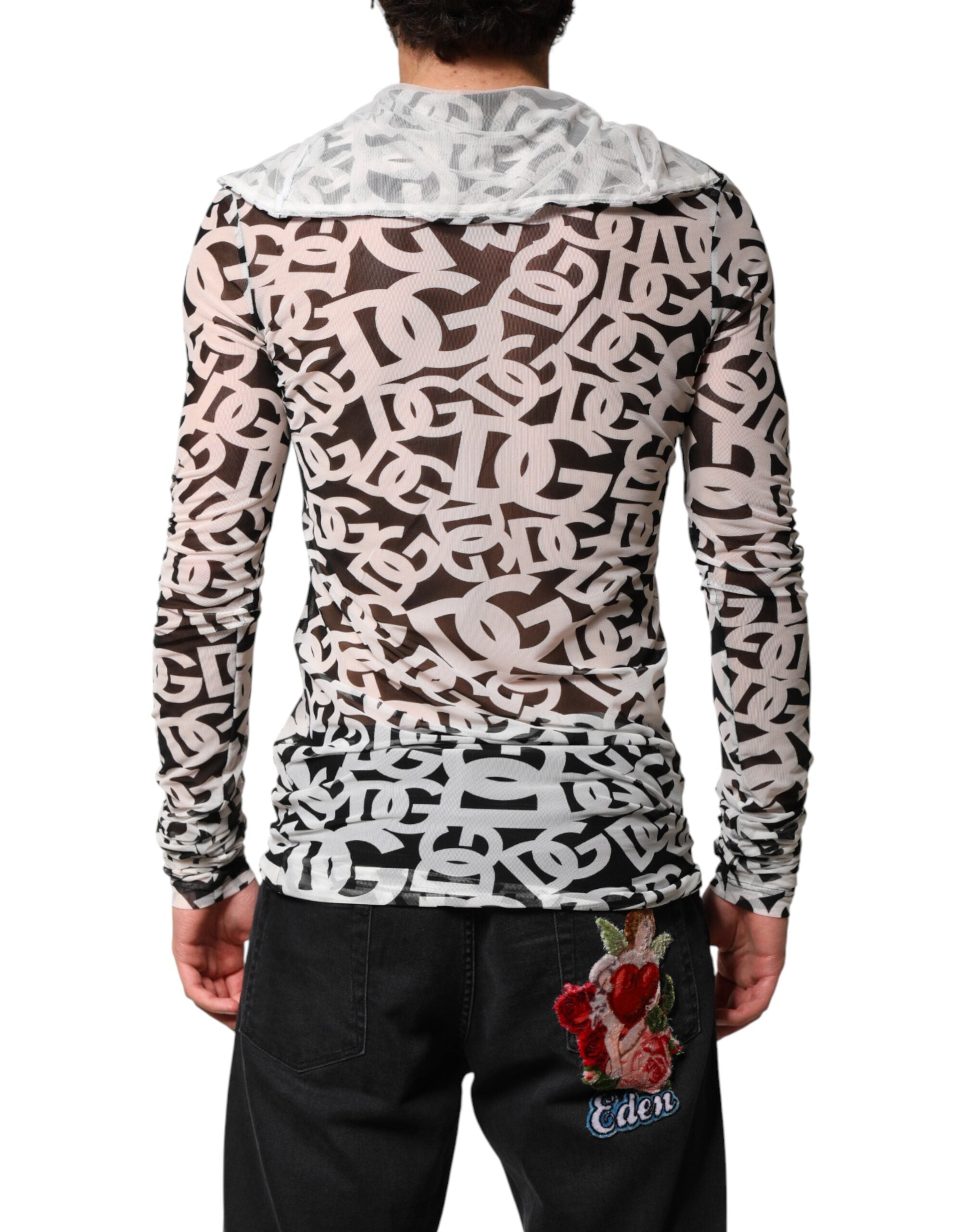 White DG Logo Long Sleeves Turtleneck Top