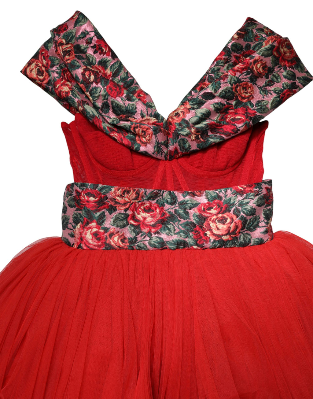 Red Floral Off Shoulder A-line Gown Dress