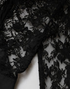 Black Lace Trim Cotton Sheath Midi Dress