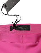 Pink Viscose High Waist Straight Casual Trouser Pants