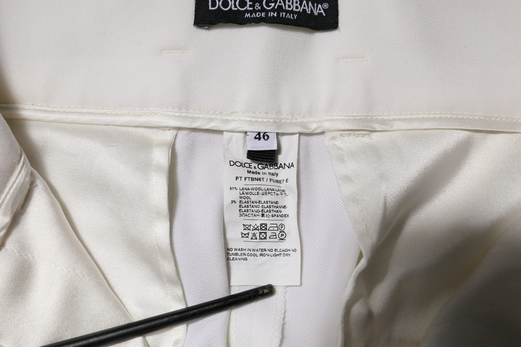 White Wool High Waist Tapered Trouser Pants
