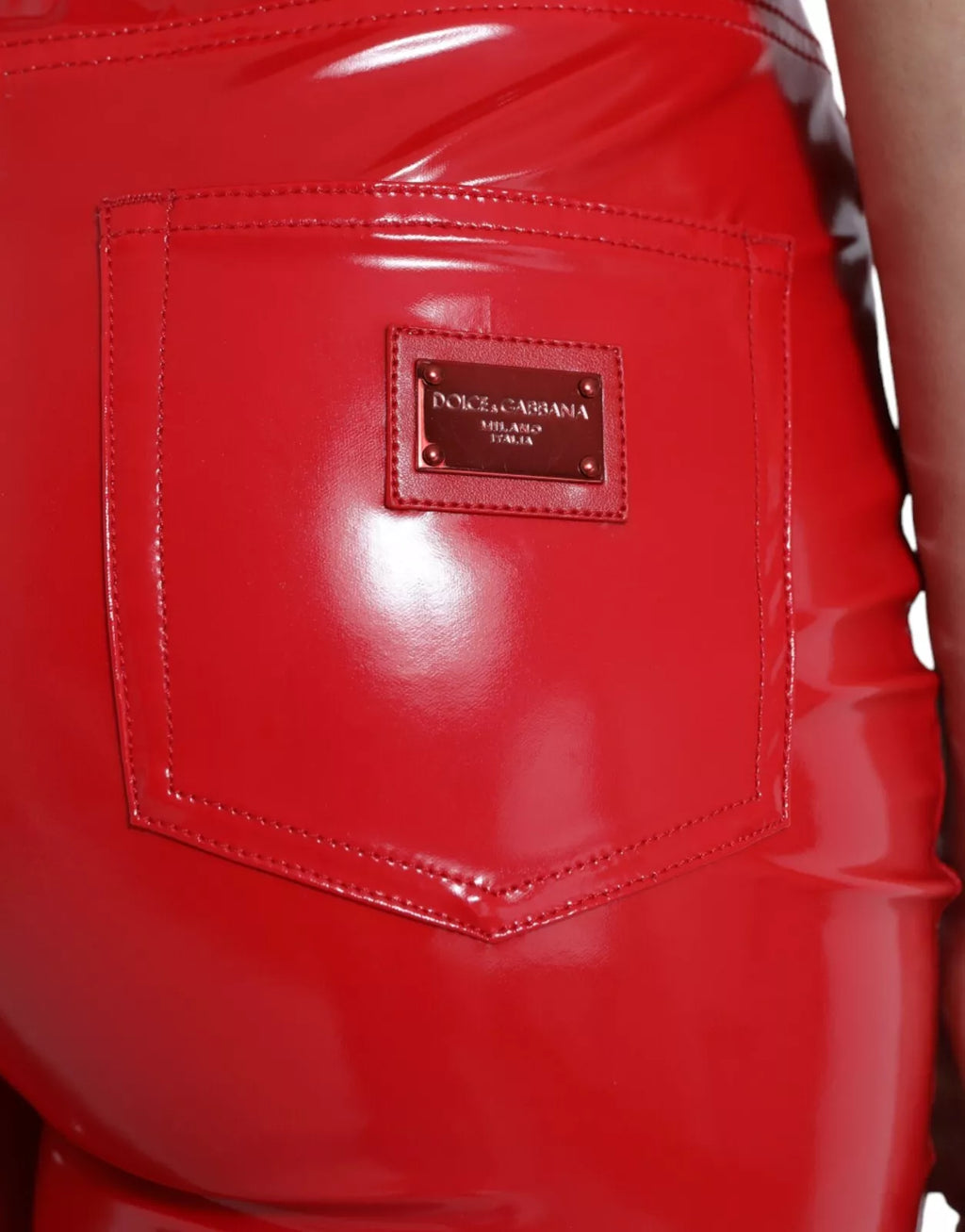 Shiny Red High Waist Skinny Trouser Pants
