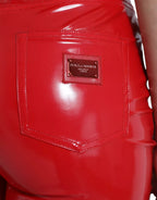 Shiny Red High Waist Skinny Trouser Pants