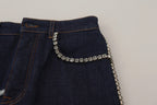 Blue Denim Stretch Crystal Hot Pants Shorts