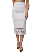 White Floral Lace High Waist Pencil Cut  Skirt