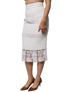 White Floral Lace High Waist Pencil Cut  Skirt