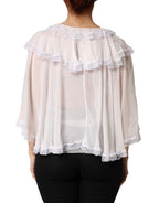White Ruffles Lace Long Sleeve Blouse Top