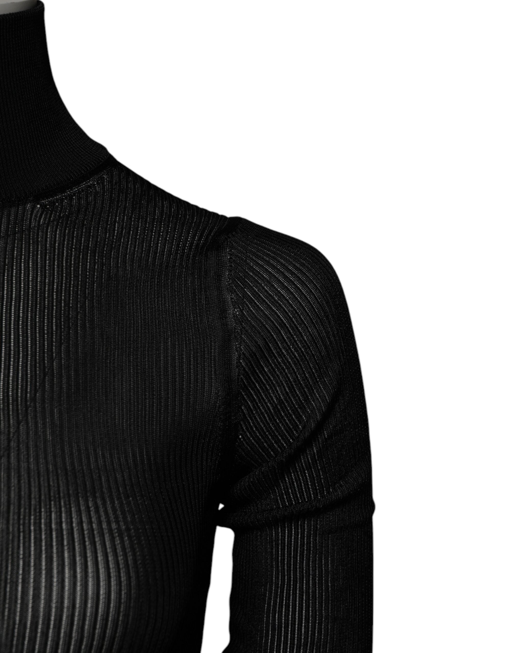 Black Viscose Turtle Neck Pullover Top