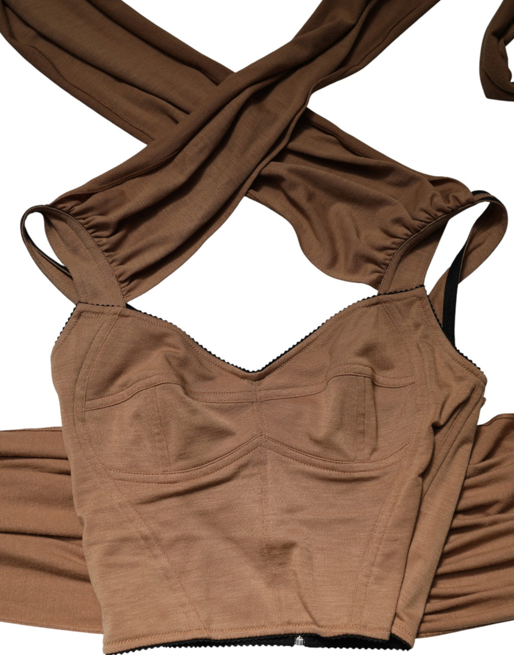 Brown Virgin Wool Sleeveless Scarf Tank Top