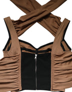 Brown Virgin Wool Sleeveless Scarf Tank Top