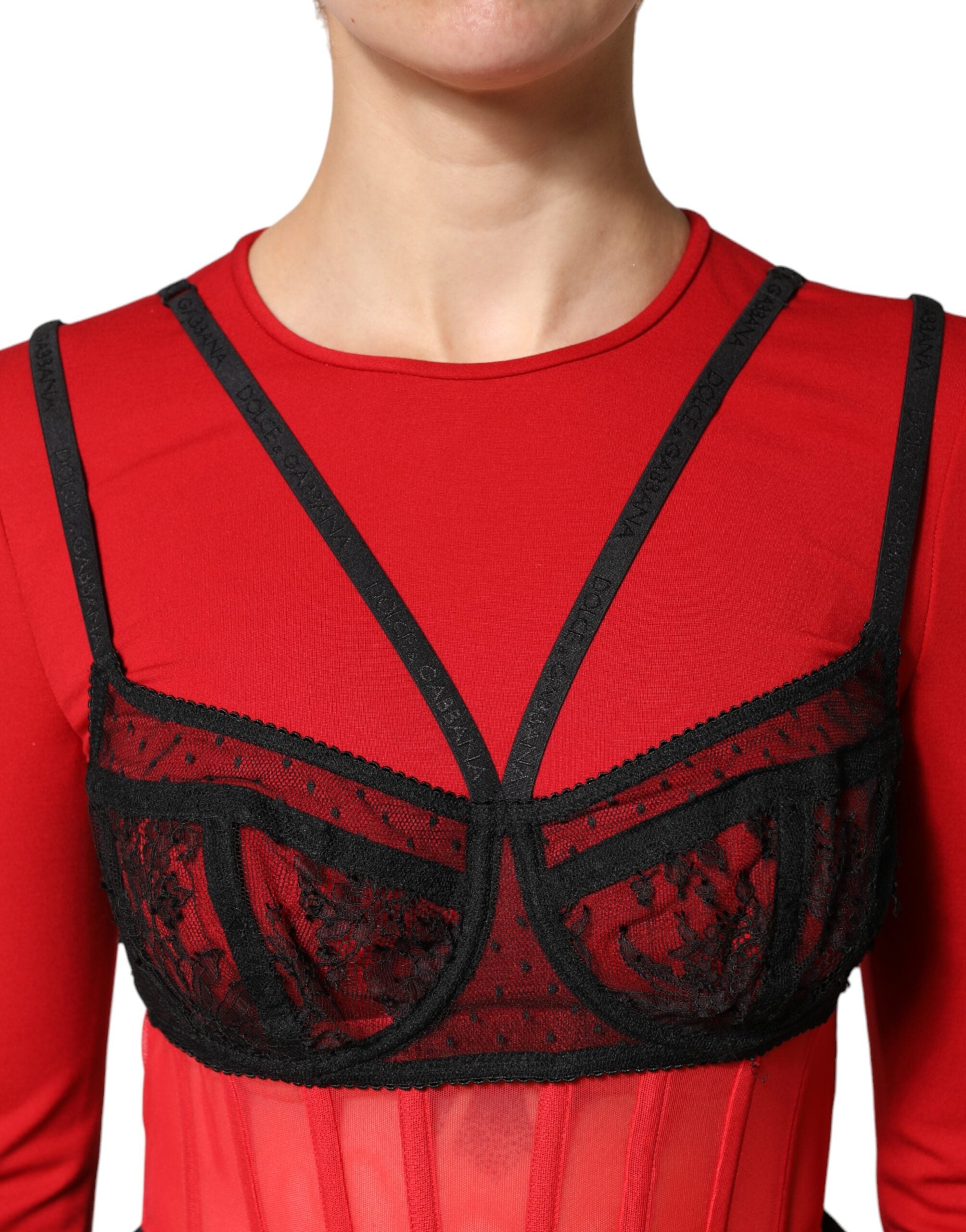 Red Black Nylon Bralette-Style Cropped Top